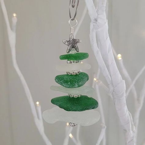 Marine Christmas, Ocean Christmas, Sea Glass Christmas Tree, Sea Glass Christmas, Candle Canvas, Glass Christmas Tree Ornaments, Angel Pendant, Sea Glass Pendant, Unique Ornament