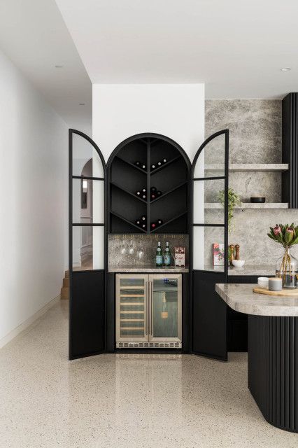 Brighton: Renovation & Extension - Contemporary - Home Bar - Melbourne - by First Avenue Homes | Houzz No Upper Cabinets, Bar Nook, Cottage Renovation, Marble Kitchen, Luxury Marble, Wine Wall, Kitchen Design Trends, Smart Kitchen, Spacious Kitchens