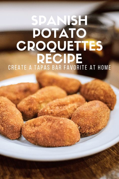 Delicious and easy potato and cheese croquettes recipe. Step by step instructions and photos! Spanish Croquettes Tapas, Spanish Potatoes Recipe, Potatoe Croquettes Recipe, Croquettes Spanish, Spanish Croquettes Recipe, Spanish Croquettes, Potato Croquettes Recipe, Spanish Drinks, Vegetarian Tapas