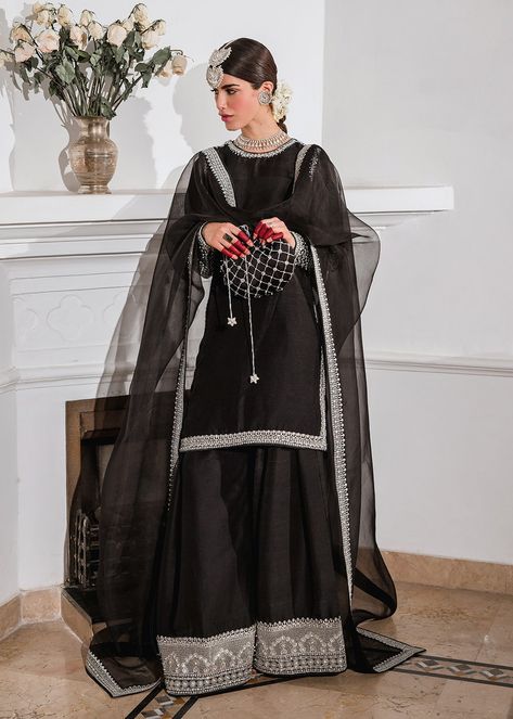 FIRNI SHIRNI – HussainRehar Black Desi Clothes, Black Plain Dress, Luxury Pret, Pakistani Fashion Casual, Pakistani Wedding Outfits, Pakistani Fancy Dresses, Pakistani Fashion Party Wear, Winter Fashion Outfits Casual, Desi Clothes