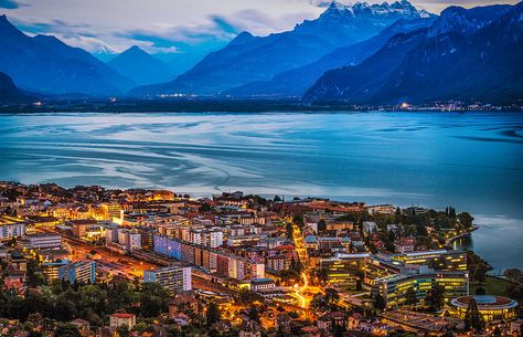 Vevey, Switzerland on Lake Geneva Switzerland Wallpaper, Lake Geneva Switzerland, Switzerland Aesthetic, Places In Switzerland, Honeymoon Places, Vevey, Beauty Places, Geneva Switzerland, Switzerland Travel