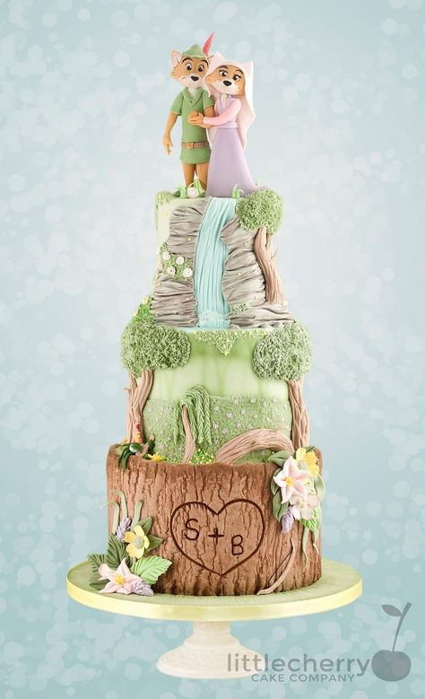 Disney's Robin Hood Cake Robin Hood Wedding, Geek Wedding Cake, Hood Wedding, Alternative Wedding Cakes, Disney Themed Cakes, Disney Desserts, Robin Hood Disney, Disney Wedding Cake, White Cakes