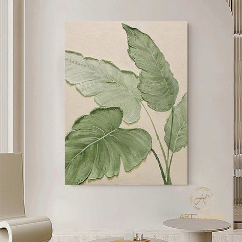 Original Green Leaf Painting Green Acrylic Canvas Framed Wall Art Hand Painted Leaf Landscape Oil Painting Living Room Home Wall Art Decor Green Leaf Painting, Oil Painting Living Room, Ideas Cuadros, Sculpture Art Projects, Floral Paintings Acrylic, Plants Art, Painting Green, Leaf Painting, Painting Living Room