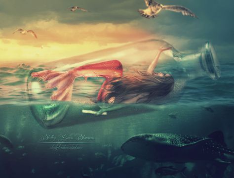 Mermaid In A Bottle, Message In The Bottle, Bottle Png, Sky And Water, Sea Drawing, Bottle Drawing, Mermaid Illustration, Tail Hair, Unicorns And Mermaids