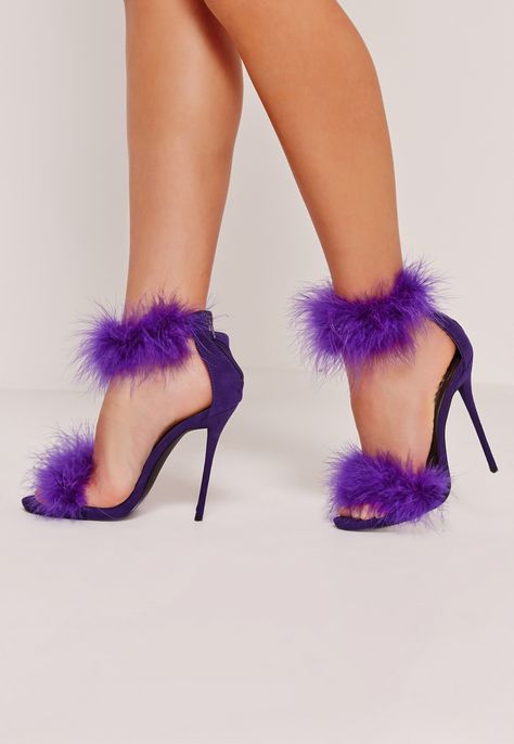 Double Feather Strap Barely There Heels Purple Summer Heels Outfit, Purple High Heels, Purple Sandals, Fur Heels, Purple Heels, Ankle Sandals, Classy Shoes, Prom Heels, Heels Outfits