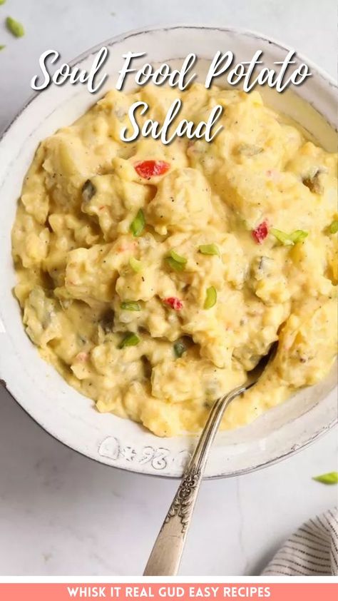 Soul Food Potato Salad in a bowl. Soul Food Potato Salad, Potato Salad With Mustard, Wedges Potato, Cooking Soul Food, Potato Salad Mustard, Southern Potato Salad, Bbq Cookout, Potato Salads, Southern Recipe