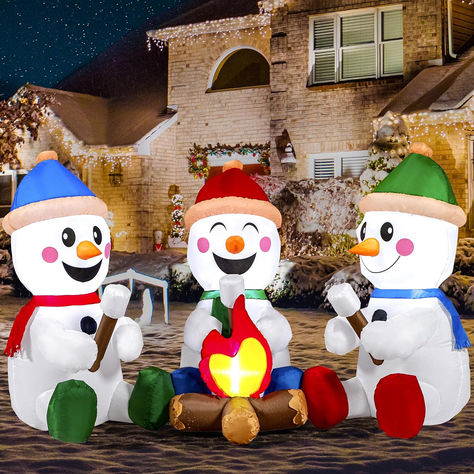 Joiedomi 6 FT Long Christmas Inflatable Snowman with Campfire, 3 Pack Small Snowman with Built-in LEDs Christmas Blow Up Yard Decoration with Light for Xmas Party Outdoor, Garden, Lawn Winter Decor Campfire Christmas, Snowman Outdoor Decorations, Christmas Blow Up, Inflatable Christmas Decorations Outdoor, Small Snowman, Christmas Props, Inflatable Decorations, Christmas Inflatables, Christmas Outdoor