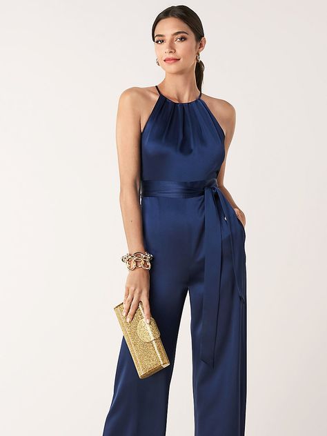 Constantina Satin Halterneck Jumpsuit in New Navy Satin Jumpsuit Outfit, Silk Satin Outfit, Blue Jumpsuits Outfit, Dark Blue Jumpsuit, Jumpsuit Outfit Wedding, Halterneck Jumpsuit, Chiffon Jumpsuit, Halter Neck Jumpsuit, Jumpsuit Navy Blue