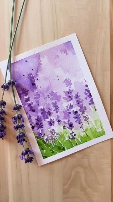 Violet Watercolor Flower, Purple Things To Draw, Lavender Watercolor Painting, Paint Lavender, Green Watercolor Painting, Crafting Quotes, Easy Watercolor Painting, Lavender Watercolor, Mini Watercolor