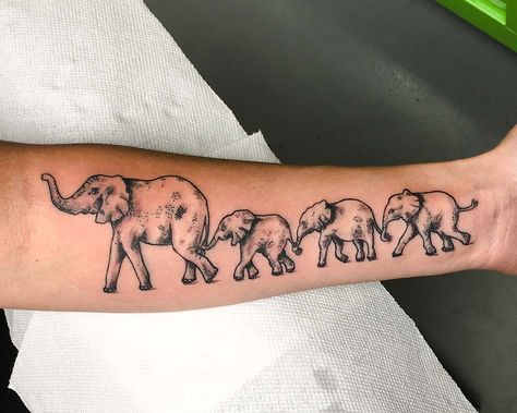 Elephants.. Mother leading her three little elephants no tusks. #elephant #detail #tattoo #inked #tattooartist #illustration Mother And Baby Tattoo, Elephant Family Tattoo, Baby Elephant Tattoo, Female Tattoo Artist, Tattoos To Cover Scars, Shop Tattoo, Elephant Tattoo Design, Mom Tattoo Designs, Mommy Tattoos