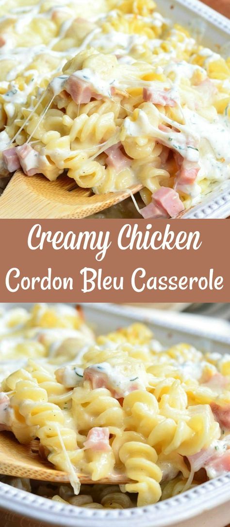 Leftover Ham Recipes Dinners, Creamy Chicken Cordon Bleu, Chicken Cordon Bleu Casserole Recipe, Casserole Pasta, Ham And Cheese Pasta, Chicken Cordon Bleu Pasta, Ham Pasta, Casserole Chicken, Chicken Cordon Bleu Casserole