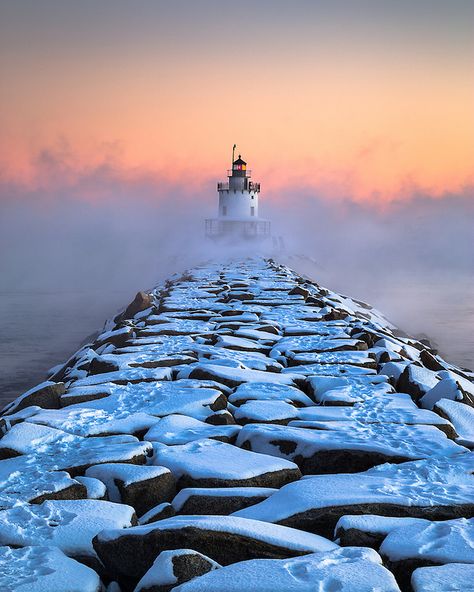 Spring Point Ledge Sea Smoke | Coast of Maine Photography by Benjamin Williamson Maine Photography, Maine Lighthouses, Arctic Sea, Lighthouse Pictures, Maine Travel, Beautiful Lighthouse, Beacon Of Light, Light Houses, Portland Maine