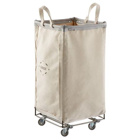 Steele Canvas Natural & Grey Squared Sorting Hamper | The Container Store Steele Canvas, Laundry Cart, Laundry Sorter, Canvas Laundry Bag, Door Shoe Organizer, Bath Organization, Hamper Storage, Natural Laundry, Clothes Hamper