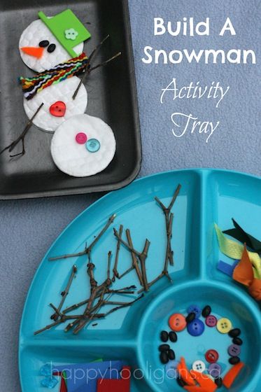 “Build a Snowman” Activity Tray from Happy Hooligans 2s Classroom, Build A Snowman Activity, Snowman Activity, Kiddie Academy, December Preschool, Nanny Activities, Winter Sensory, Snowman Theme, Winter Reading