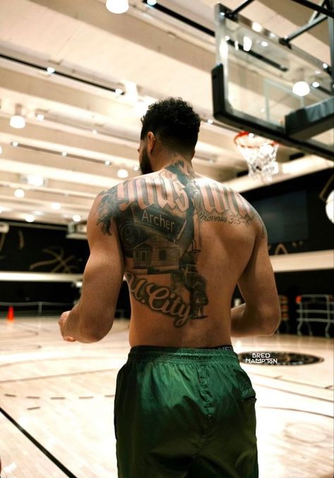 Nba Tattoos Basketball Players, Nba Tattoo Ideas, Jayson Tatum Back Tattoo, Chosen Tattoo Words, Lebron Tattoos, Jordan Clarkson Tattoo, Tattoos For Black Men Ideas, Jason Tatum Tattoo, Nba Tattoos For Men