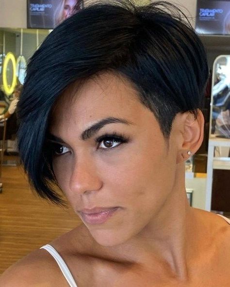 Straight Asymmetrical Black Pixie Long Asymmetrical Haircut, Asymetrical Haircut, Short Asymmetrical Haircut, Asymmetrical Pixie Haircut, Asymmetrical Pixie Cuts, Asymmetrical Bob Haircuts, Asymmetrical Haircut, Longer Pixie Haircut, Long Pixie Hairstyles