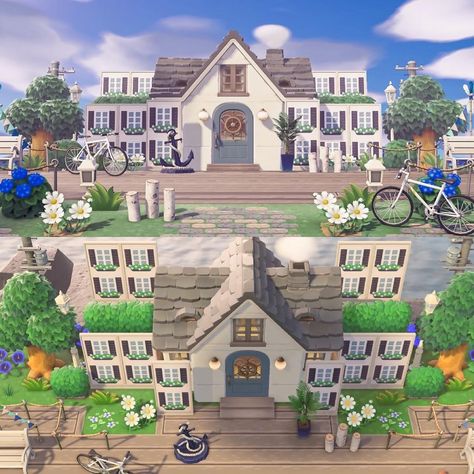 Buildings Acnh, Acnh House, Ac Ideas, Acnh Inspiration, Mansion Ideas, Ac New Leaf, Animal Crossing Funny, Acnh Designs, Home Ac