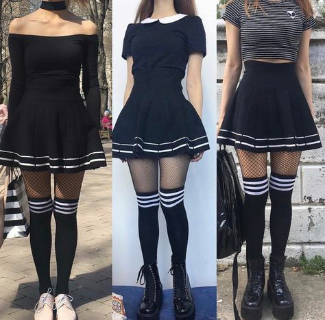 ✱☽ * ʎoɾ *☽ ✱ Look Grunge, Rok Mini, Fishnet Stockings, Cosplay Dress, Goth Outfits, Different Outfits, Kawaii Clothes, Edgy Outfits, Grunge Fashion