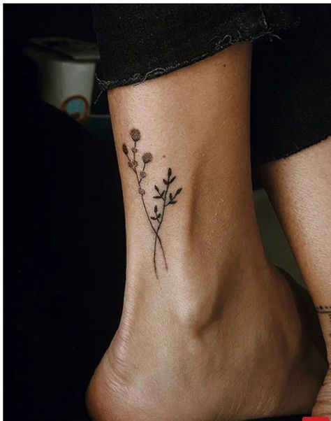 Tiny Fall Tattoos, Small Single Needle Tattoos, Side Ankle Tattoos For Women, Ankle Wrap Tattoo, Side Foot Tattoos, Butterfly Ankle Tattoos, Tattoos Inspo, Autumn Tattoo, Ankle Tattoo Designs