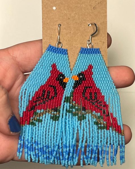 Are you a bird lover! Order these beautiful cardinals made to order on my Etsy! You can pick the background color, if you want something other than blue! Link to purchase: https://buckbeadsdesign.etsy.com/listing/1755935577 #birdlovers #birds #birder #beaded #beadedjewelry #beadedearrings #handmadejewelry #handmadewithlove #earrings #chicago #chicagoartist Cardinal Earrings, Order Earrings, Beaded Fringe Earrings, Seed Beading, Earrings Patterns, Seed Bead Patterns, Beaded Earrings Patterns, Beaded Ornaments, Bird Lover