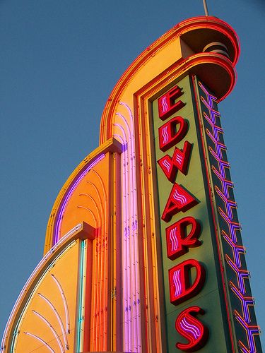 The direct evening sun made the colors of the sign appear especially brilliant.  Earlier in the year from a different angle: www.flickr.com/photos/1flatworld/410779367/ Art Nouveau Arquitectura, Deco Cinema, Miami Art Deco, Vintage Neon Signs, Art Deco Buildings, Retro Sign, Miami Art, Art Deco Architecture, Corporate Design