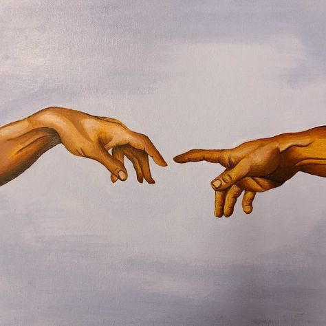 God Touching Adam Painting, Touching Hands Painting, Hands Touching Painting, Big Painting, Hands Reaching Out, Cant Be Together, Painting Canvases, Deep Art, Gods Hand