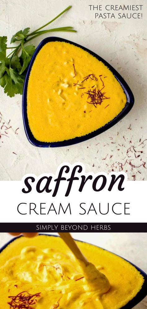 Cognac Cream Sauce Recipe, Recipes With Saffron, Saffron Sauce Recipes, Saffron Cream Sauce, Seafood Sauces, Espagnole Sauce, Saffron Uses, Diy Sauces, Saffron Sauce