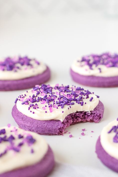 Ube Sugar Cookies, Sugar Cookies With Frosting, Ube Dessert Recipe, Ube Extract, Cookies With Frosting, Soft Frosted Sugar Cookies, Purple Desserts, Purple Cookies, Lofthouse Sugar Cookies