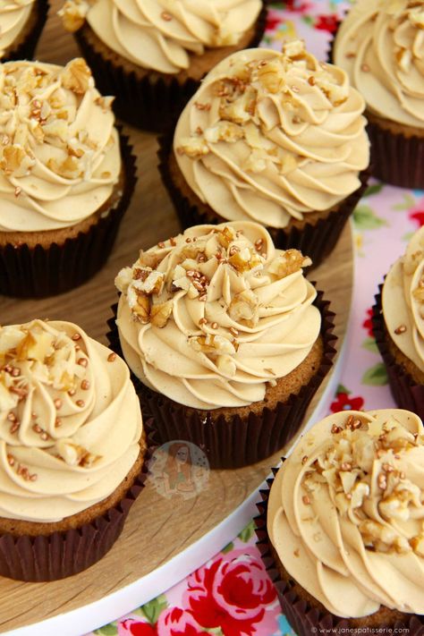 Coffee and Walnut Cupcakes! - Jane's Patisserie Coffee And Walnut Cupcakes, Coffee Buttercream Frosting, Walnut Cupcakes, Janes Patisserie, Coffee Buttercream, Salty Cake, Coffee Cake Recipes, Small Cake, Baking Cupcakes