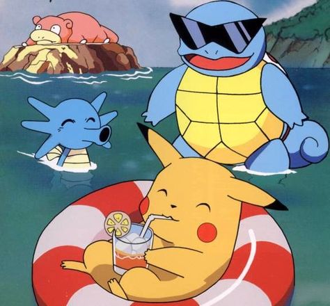 Pikachu And Squirtle, Summer Pokemon, Pokemon Summer, Pokemon Beach, Pokemon Anime Characters, Pokemon Aesthetic, Pokemon Photo, Pokemon Team, Pokémon Anime