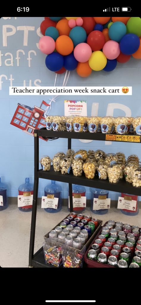 Teacher Appreciation Week Snack Cart, Snack Wagon Ideas, Teacher Snack Cart, Woot Woot Wagon For Teachers, Teacher Appreciation Cart, Teacher Snacks, Teacher Snack Cart Ideas, Snack Cart Ideas For Work, Teacher Appreciation Snacks