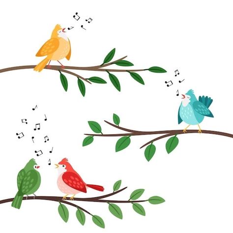 Singing Birds, Nature Logo Design, Music Logo Design, Birds Singing, Cartoon Trees, Singing Bird, Cartoon Birds, Applique Quilt Patterns, Tree Graphic