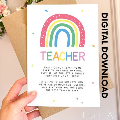 INSTANT DOWNLOAD Thankyou for being my Teacher Poem Rainbow A5 Card, Teacher Thankyou Teacher Card, End of Term Card, School Leaver Card, by LulaDesignCo on Etsy Greeting Cards For Teachers, Teacher Poems, Teacher Rainbow, School Leavers, Teachers Appreciation, Teacher Birthday, End Of Term, Teacher Cards, Best Teacher Ever