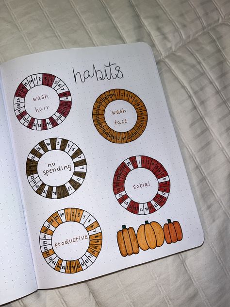 Bujo September Habit Tracker, Cute Fall Journal Ideas, Bojo Journal Ideas October, October Bujo Habit Tracker, September Bullet Journal Habit Tracker, Book Habit Tracker, Autumn Habit Tracker, Bulett Journal Page Ideas November, November Habit Tracker Bullet Journal