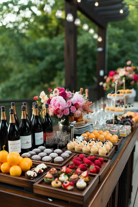 Petals and Prosecco Bridal Shower Ideas - HandsomeWedding Parisian Bridal Shower Ideas Decor, Champagne Brunch Party, Italian Bridal Shower Food Ideas, Evening Bridal Shower Food, Spanish Bridal Shower Ideas, Bridal Shower Floral Theme Decorations, Boujee Bridal Shower Ideas, Engagement Party Set Up, Prosecco Bar Ideas