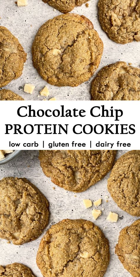 These chocolate chip protein cookies are made with almond flour and hemp protein. They are the best healthy protein cookies - gluten free, dairy free and low carb! #lowcarbcookies #proteincookies #hempprotein #paleodiet Healthy Protein Cookies, Chocolate Chip Protein Cookies, Oatmeal Protein Cookies, Protein Breakfast Cookies, Health Cookies, Healthy Paleo Desserts, Dairy Free Chocolate Chip Cookies, Grain Free Baking, Galletas Keto