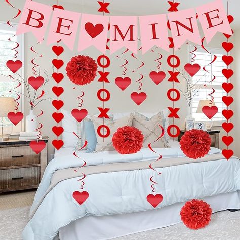 The valentines day decorations set will fill your room with a romantic atmosphere, bring a sweet touch and give your lover a surprise, no one can resist that romance. Hanging on the wall, tables, window, door or fireplace, add a great addition to your party. The cute valentines set is made of high-quality material, eco-friendly, lightweight, no odor, easy to store, and durable enough to reuse next year. Perfect for valentine's day, anniversaries, weddings, engagements, home, and farmhouse decor Paper Flower Ball, Mine Love, Valentine Garland, Home Classroom, Diy Valentine's Cards, Valentine Banner, Paper Banners, Romantic Decor, Flower Ball