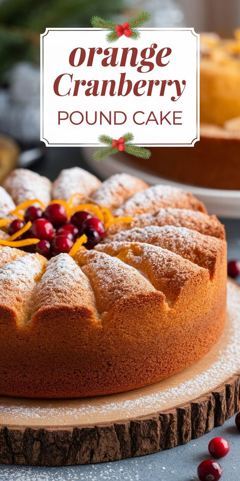 Brighten up your holiday table with this Orange Cranberry Pound Cake! Bursting with fresh cranberries and a hint of citrus, this moist and flavorful cake is perfect for cozy winter gatherings. Orange Cranberry Pound Cake, Orange Cranberry Cake, Cranberry Pound Cake, Cranberry Desserts, Cranberry Orange Pound Cake, Cranberry Orange Bundt Cake, Cranberry Cake Recipe, Cranberry Orange Cake, Christmas Bakes