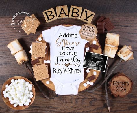 Smore Love Digital Pregnancy Announcement Camping Theme - Etsy First Baby Announcements, Summer Pregnancy Announcement, Unique Pregnancy Announcement, Fun Baby Announcement, Baby Announcement Pictures, Cute Pregnancy Announcement, Digital Pregnancy Announcement, Chocolate Marshmallow