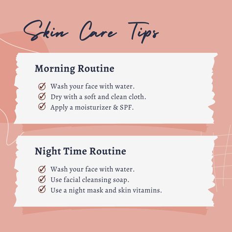 simple and basic skin care tips. morning routine and night routine. Basic easy tips for self care. Skin Care routine tips. Morning Routine And Night Routine, Tips For Self Care, Skin Care Routine Tips, Basic Skin Care, Routine Skin, Night Mask, Time Routine, Routine Tips, Time Time