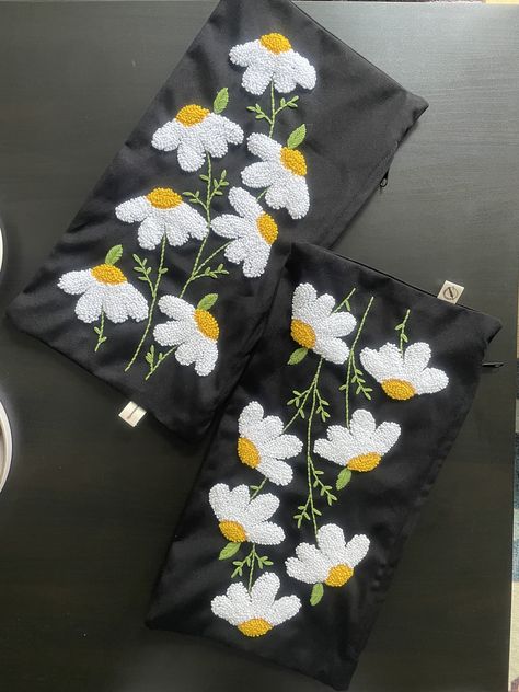 Embroidery Daisy, Punch Pillow, Daisy Pillow, Daisy Pillows, Embroidery Wall Art, Custom Pillow Covers, Needle Embroidery, Rectangle Pillow, Hello You