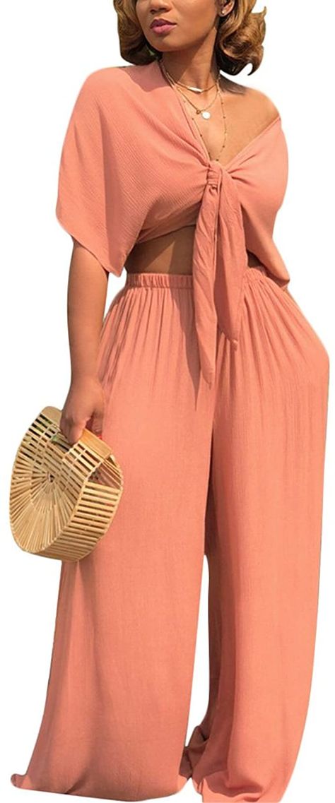 Amazon.com: Aro Lora Women's 2 Piece Jumpsuit Ruched Sleeveless Crop Top Ruffle Wide Leg Pant Set Romper Outfit: Clothing 2 Piece Jumpsuit, Crop Top Pants Set, Tie Up Crop Top, Wide Leg Pant Suit, Romper Outfit, Top Pants Set, Wide Leg Pant, Neck Crop Top, Sleeveless Crop Top