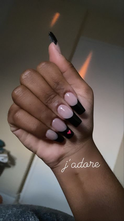 Nails Acrylic Square Black, Black French Tip Nails Square, Short Black French Tip, Short Nails Acrylic Square, Short Black French Tip Nails, French Tip Nails Square, Nails Acrylic Square, Short Nails Acrylic, Black French Tip Nails