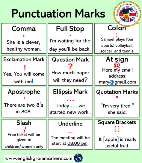 Punctuation Marks List, Meaning & Example Sentences English Grammar Notes, English Grammar For Kids, Grammar For Kids, Teaching English Grammar, Learn English Grammar, Punctuation Marks, English Teaching, Good Vocabulary, English Language Teaching