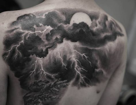 Lightning Tattoos, Cloud Tattoo Sleeve, Blitz Tattoo, Rain Tattoo, Cloud Tattoo Design, Storm Tattoo, Sky Tattoos, Lightning Tattoo, Tattoo Shading