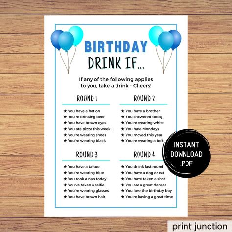 Non Drinking Party Games, Birthday Party Games For Men, Adult Birthday Party Games, Husband 40th Birthday, Games For Men, Birthday Games For Adults, Drinking Games For Parties, Drink If, Birthday Drinks