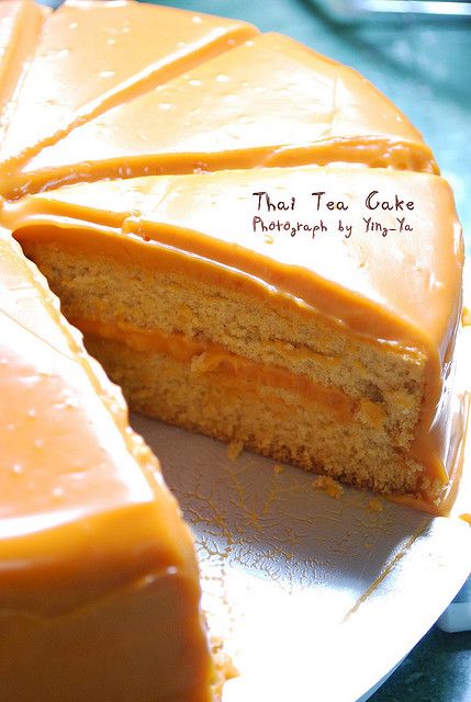 Thai Tea Cake...seriously. Thai Tea Desserts, Thai Tea Cake, Thai Tea Cake Recipe, Thai Tea Custard, Thai Cake, Thai Tea Cheesecake, Apple Tea Cake, Chocolate Tea Cake, Tea Cakes Recipes