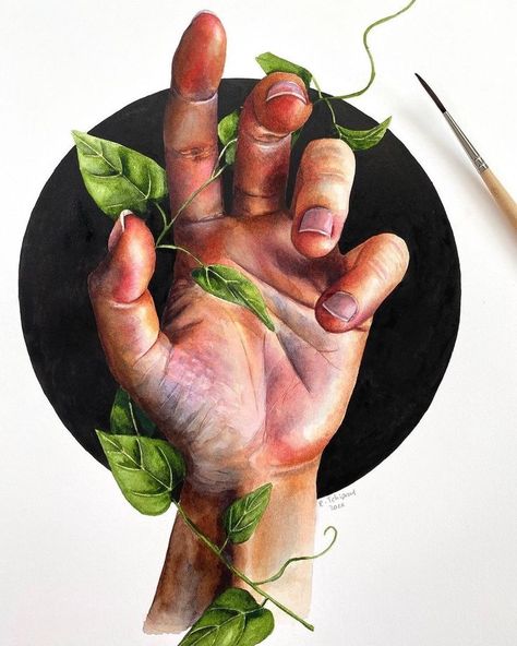 Entwined Art, Hands Meaning, Watercolor Hands, Art Board Ideas, Nature Watercolor Art, Hands Painting, Ketubah Art, Snake Painting, Painting Realism