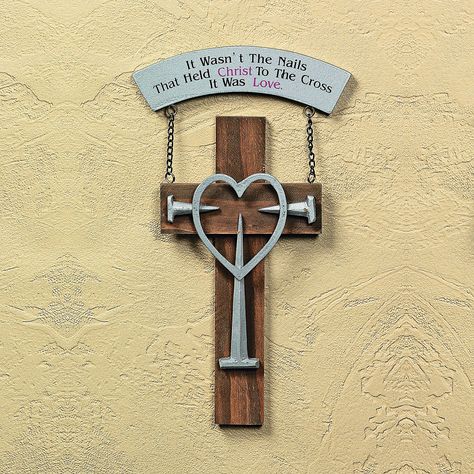 Easter Cross with Nails - OrientalTrading.com Religious Nails, Small Wooden Cross, Wooden Cross Crafts, Easter Wall Decor, Resurrection Sunday, Christ Is Risen, Cross Crafts, Easter Door, With Nails