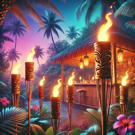 🌋 The Legend of the Tiki Torch: Tiki torches have become synonymous with backyard parties and tropical gatherings, but their origin is rooted in Polynesian traditions. In tiki bars, torches were used to create an atmosphere of mystery and adventure, guiding guests through dimly lit, exotic settings. Today, tiki torches are a symbol of tropical escapism, whether they’re used to light up your backyard or set the mood at a tiki bar. 🔥🏝️ #TikiTorches #TropicalEscapism #tiki #tikitiki #tikiculture Tiki Lounge Backyard, Tiki Wallpaper, Tiki Artwork, Tropical Bar, Tiki Culture, Tiki Hawaii, Planet Coaster, Backyard Parties, Tiki Bars